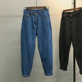 2018 Fashion Spring Summer Boyfriend Jeans For Women Vintage High Waist Loose Bottoms Washed Blue Denim Long Harem Jeans Femme