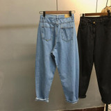 2018 Fashion Spring Summer Boyfriend Jeans For Women Vintage High Waist Loose Bottoms Washed Blue Denim Long Harem Jeans Femme