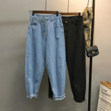 2018 Fashion Spring Summer Boyfriend Jeans For Women Vintage High Waist Loose Bottoms Washed Blue Denim Long Harem Jeans Femme
