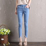 2018 fashion ripped women jeans woman basic women long jeans with holes boyfriend femme denim pants famale fashion torn jeans