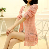 2018 Fashion Knitted Cardigan Loose Pocket Hollow Long Sleeve Women Sweater Female Cardigans Women's Coats Sweaters Outerwear