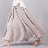 2018 Fashion Design Summer Women Skirt Linen Cotton Vintage Long Skirts Elastic Waist Boho Beige Pink Maxi Skirts Faldas Saia