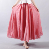 2018 Fashion Design Summer Women Skirt Linen Cotton Vintage Long Skirts Elastic Waist Boho Beige Pink Maxi Skirts Faldas Saia