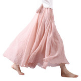 2018 Fashion Design Summer Women Skirt Linen Cotton Vintage Long Skirts Elastic Waist Boho Beige Pink Maxi Skirts Faldas Saia