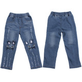 2018 Fashion Children Girls Jeans cute cat print Pants With Ruffles Denim Pants Spring Summer Clothes Girls Cute Kids Jeans