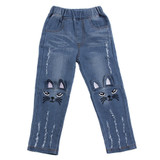 2018 Fashion Children Girls Jeans cute cat print Pants With Ruffles Denim Pants Spring Summer Clothes Girls Cute Kids Jeans