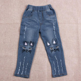 2018 Fashion Children Girls Jeans cute cat print Pants With Ruffles Denim Pants Spring Summer Clothes Girls Cute Kids Jeans