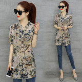 2018 fashion chiffon women's clothing short sleeve loose plus size women shirt blouse v-neck printing women tops blusas D532 30