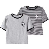 2018 Fashion 3d Print Aliens crop top Short Sleeve T Shirt Women Teenagers T-shirts Tops Summer Round Neck O neck Tees Girls
