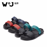 W.J 2017 New Summer Cool Water Genuine Leather Flip Flops Men High quality Soft Massage Beach Slippers,Fashion Man Casual Shoes