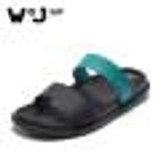 W.J 2017 New Summer Cool Water Genuine Leather Flip Flops Men High quality Soft Massage Beach Slippers,Fashion Man Casual Shoes