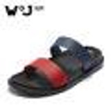 W.J 2017 New Summer Cool Water Genuine Leather Flip Flops Men High quality Soft Massage Beach Slippers,Fashion Man Casual Shoes