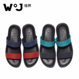 W.J 2017 New Summer Cool Water Genuine Leather Flip Flops Men High quality Soft Massage Beach Slippers,Fashion Man Casual Shoes