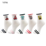 VPM Cartoon Sweet Women Socks White Cute Funny Animals Character Ladies and Female Socks 5 Pairs/Lot