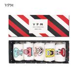 VPM Cartoon Sweet Women Socks White Cute Funny Animals Character Ladies and Female Socks 5 Pairs/Lot