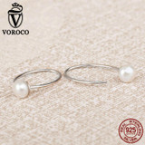 VOROCO Elegant Authentic 925 Sterling Silver Nature Freshwater Pearls Long Drop Earrings for Women Fine Jewelry S925 VSE036