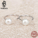 VOROCO Elegant Authentic 925 Sterling Silver Nature Freshwater Pearls Long Drop Earrings for Women Fine Jewelry S925 VSE036