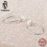 VOROCO Elegant Authentic 925 Sterling Silver Nature Freshwater Pearls Long Drop Earrings for Women Fine Jewelry S925 VSE036