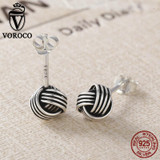 VOROCO Authentic Popular 925 Sterling Silver Weave Classic Push-back Twisted Stud Earring Women Fine Jewelry Brinco VSE011