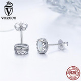 VOROCO 925 Sterling Silver Geometric Round Luxury White Round Opal Stone Stud Earring For Women Wedding Fine Jewelry VSE038
