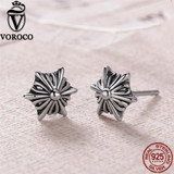 VOROCO 2017 Authentic Sterling Silver Simple Minimalist Hexagram Stars Vintage Stud Earrings for Women Fine Jewelry VSE073