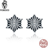 VOROCO 2017 Authentic Sterling Silver Simple Minimalist Hexagram Stars Vintage Stud Earrings for Women Fine Jewelry VSE073