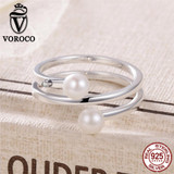 VOROCO 2017 Authentic 925 Sterling Silver Twisting Romance Natural Freshwater Pearl Rings for Women Ring Fine Jewelry VSR081