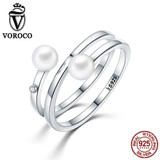 VOROCO 2017 Authentic 925 Sterling Silver Twisting Romance Natural Freshwater Pearl Rings for Women Ring Fine Jewelry VSR081