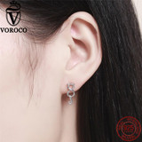 VOROCO 100% Sterling Silver Simple Round Minimalist Cute Cat Infinite Stud Earrings for Women Festival Gift Fine Jewelry VSE068