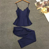 Voplidia Pyjamas women Pajamas Set Top Long Pant Faux Silk Lace Bow V-neck Sleepwear Lace Lingerie Sleeveless Women Lingerie Voplidia Pyjamas women Pajamas Set Top Long Pant Faux Silk Lace Bow V-neck Sleepwear Lace Lingerie Sleeveless Women Lingerie