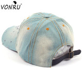 VONRU Brand New Crystal Baseball Cap Women Heart Shape Rhinestones Vintage Jean Cotton Baseball Caps for Female Hot Sale