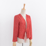 2017 Cute Style Summer Chiffon Tile Star Pattern Printed Ruffles Long Sleeve Blouse Female V-neck Top Blouse