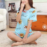 2017 Cute pajamas sets with Cartoon printed women pajama sets summer short sleeve Loungewear sexy Pyamas hot selling