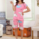 2017 Cute pajamas sets with Cartoon printed women pajama sets summer short sleeve Loungewear sexy Pyamas hot selling