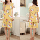 2017 Cute pajamas sets with Cartoon printed women pajama sets summer short sleeve Loungewear sexy Pyamas hot selling
