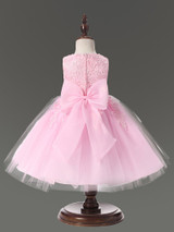 2017 Cute O Neck Sleeveless Flowers Girls Dresses Bow Appliques for First Communion Lace Ball Gown Girls Evening Gowns 2017 Cute O Neck Sleeveless Flowers Girls Dresses Bow Appliques for First Communion Lace Ball Gown Girls Evening Gowns