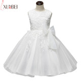 2017 Cute O Neck Sleeveless Flowers Girls Dresses Bow Appliques for First Communion Lace Ball Gown Girls Evening Gowns 2017 Cute O Neck Sleeveless Flowers Girls Dresses Bow Appliques for First Communion Lace Ball Gown Girls Evening Gowns