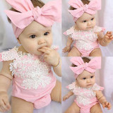 2017 Cute Newborn Baby Girls Romper Lace Floral Pink Romper Jumpsuit+Headband Outfits Sunsuit Clothes