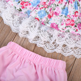 2017 Cute Newborn Baby Girl Clothes Set Summer Sleeveless Lace Floral Mini Dress Tops+Bloomers Shorts 2PCS Outfits Kids Clothing