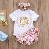2017 Cute 3Pcs Newborn Baby Girl floral Clothes set Cotton Romper Pants Headband Outfits Bebe Clothing Set 0-24M