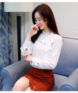 2018 new bow neck women's clothing spring long-sleeved chiffon women blouse shirt solid purple formal women tops blusas D304 30