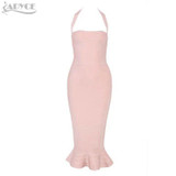 2018 New Bandage Dress Sexy Women Party Dress Khaki Wine Red Bodycon Dress Halter Fishtail Midi Club Backless summer Dresses