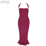 2018 New Bandage Dress Sexy Women Party Dress Khaki Wine Red Bodycon Dress Halter Fishtail Midi Club Backless summer Dresses