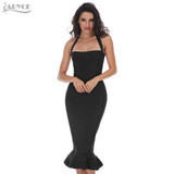 2018 New Bandage Dress Sexy Women Party Dress Khaki Wine Red Bodycon Dress Halter Fishtail Midi Club Backless summer Dresses