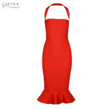 2018 New Bandage Dress Sexy Women Party Dress Khaki Wine Red Bodycon Dress Halter Fishtail Midi Club Backless summer Dresses