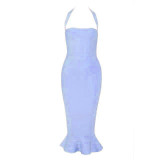 2018 New Bandage Dress Sexy Women Party Dress Khaki Wine Red Bodycon Dress Halter Fishtail Midi Club Backless summer Dresses