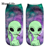 2018 New arrival Women Low Cut Ankle Socks Funny Aliens 3D Printing Sock Cotton Hosiery Printed Sock