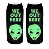 2018 New arrival Women Low Cut Ankle Socks Funny Aliens 3D Printing Sock Cotton Hosiery Printed Sock