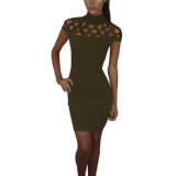 Autumn High Neck Hollow Out Evening Party Mini Dress Sexy Short Sleeve Women Bodycon Bandage Dresses