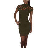 Autumn High Neck Hollow Out Evening Party Mini Dress Sexy Short Sleeve Women Bodycon Bandage Dresses